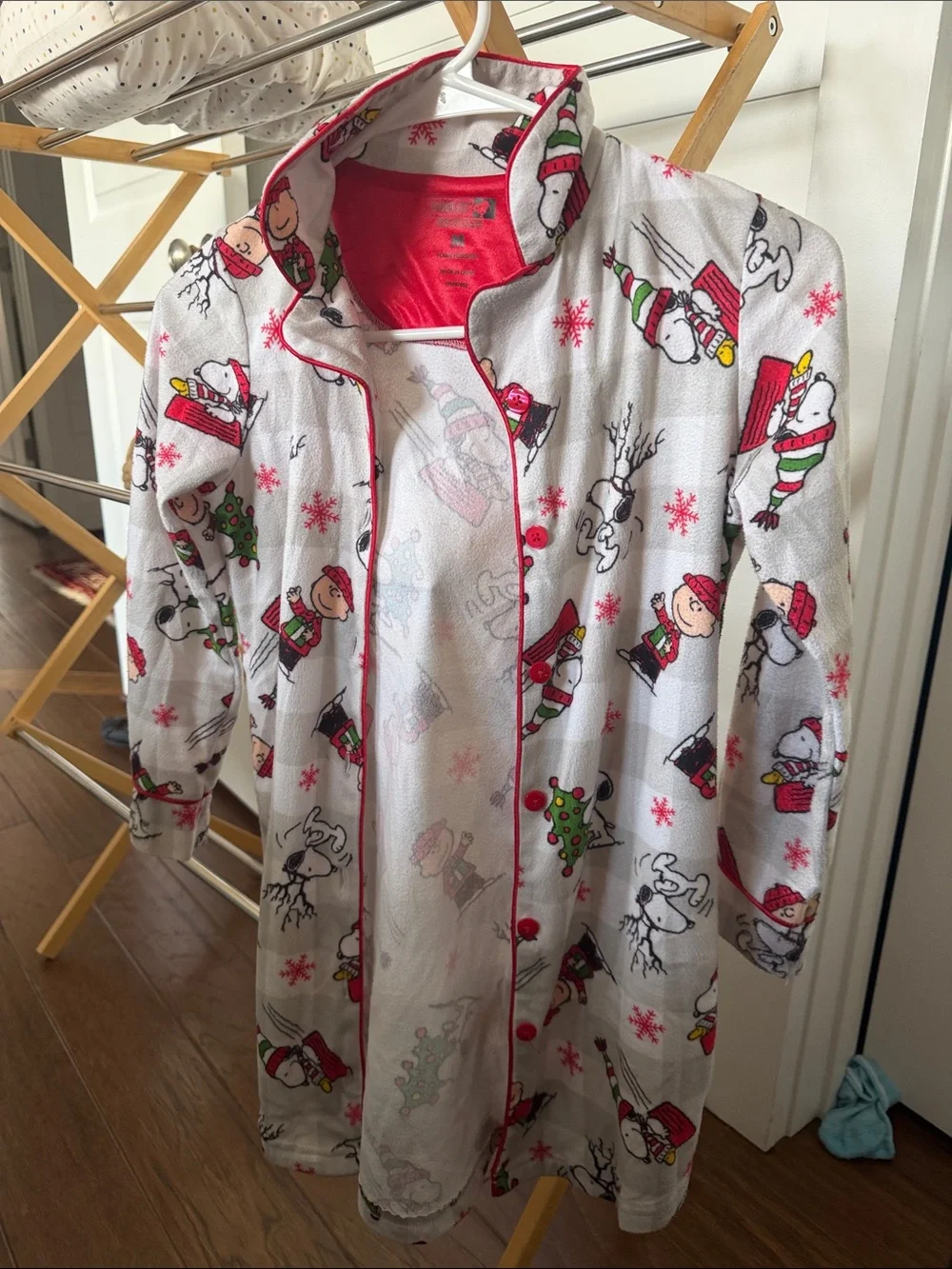 Peanuts Kids Snoopy Holiday Nightgown - White, Red, Green